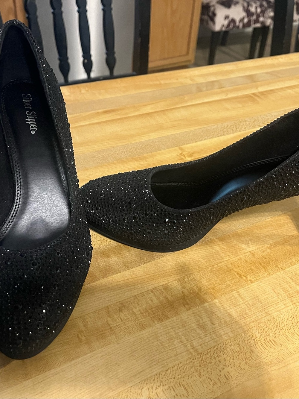 Silver Slipper Black Crystal Embellished Women’s Heels